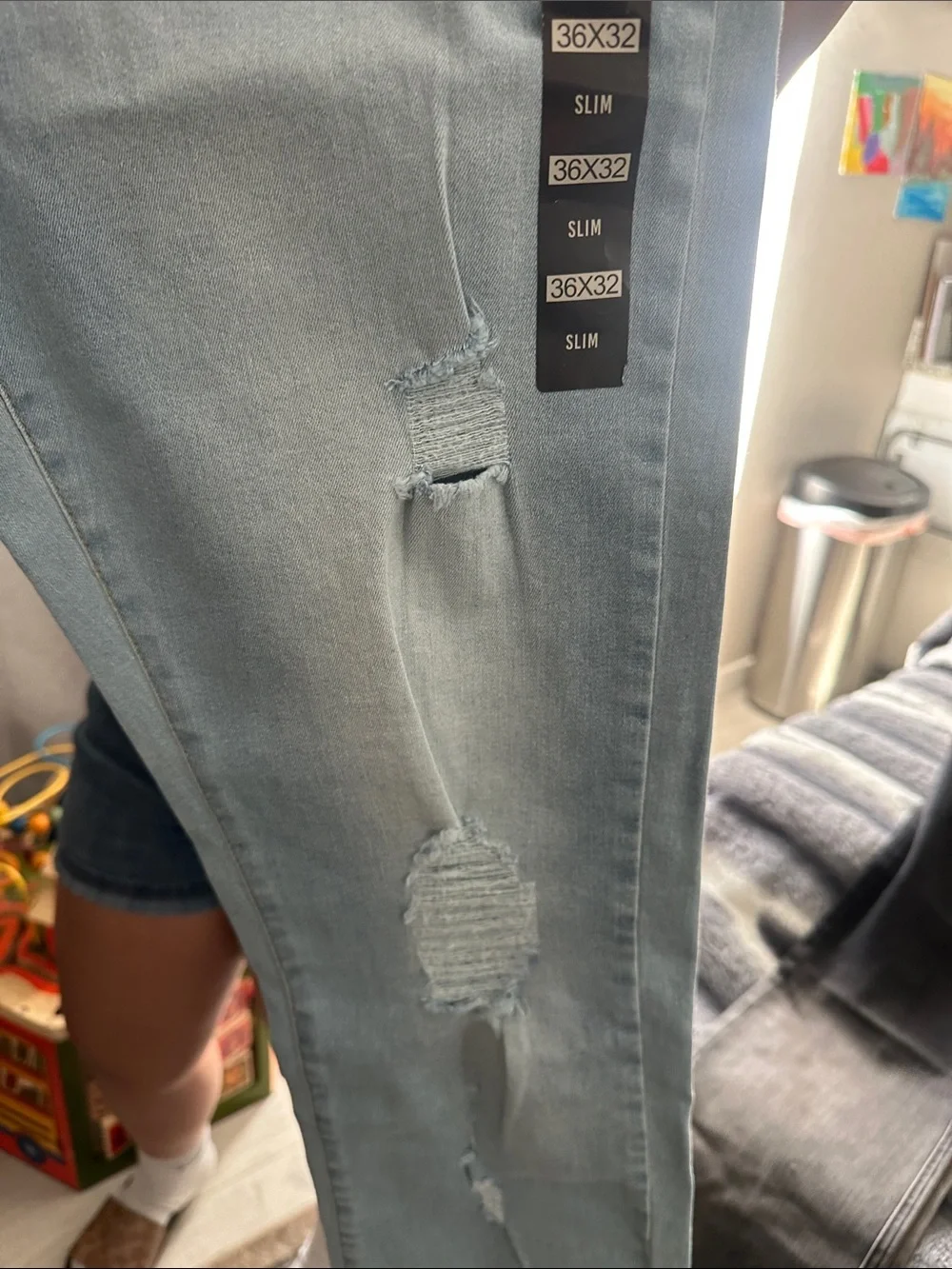 Slim Straight Light Blue Men’s Jeans - Distressed Finish